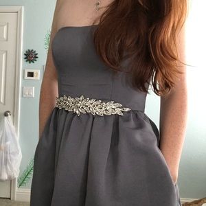David’s Bridal Strapless Grey Dress